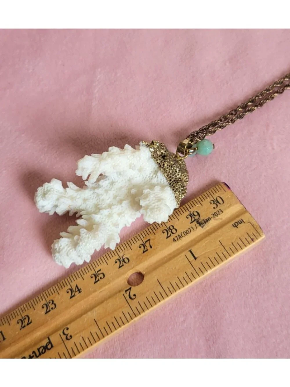 Natural White Coral Pendant Chain Marked AJC 1/20 12kGF Co Necklace N1F